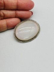 Vtg Gorgeous Antique Victorian 925 Silver Oval natural Agate Stone Pin Brooch