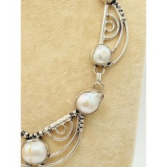 Sterling Silver Baroque Pearl Necklace – Artisan Ornate Design, c. 1990s–2000s