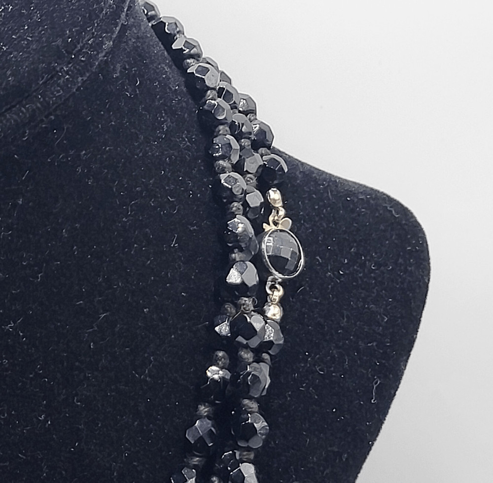 Vintage 40s Faceted Black Jet Long Strand Necklace 56in Made in Austria