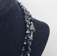 Vintage 40s Faceted Black Jet Long Strand Necklace 56in Made in Austria