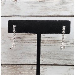 Vintage Stud On Earrings Clear Gem Dangle 1″