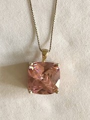 Stunning Large Cushion Cut PINK CZ & Sterling Silver 925 18” Box Chain Necklace