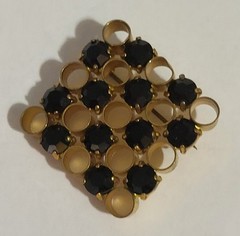 Vintage Square Brooch Pin Black Round Prong Set Stones Art Deco Modernist Estate
