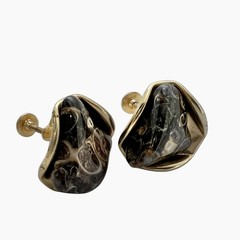 Turritella Agate Fossil Earrings Screw Back Gold Tone Shell Inclusions Vintage