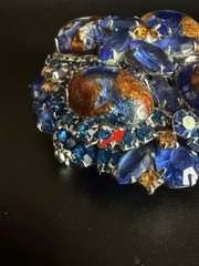 Vintage Juliana D&E Blue Gold Fluss Art Glass Rhinestone Brooch RARE Book Piece