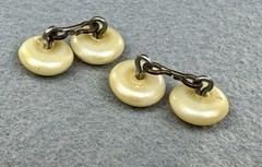 Antique Art Deco Celluloid Chain Link Cufflinks Ivory Pearl Button Style 1920s
