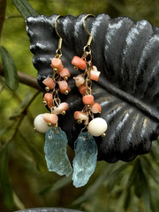 Aquamarine natural coral earrings with pearls
