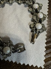 1990s Rhinestone Faux Opal Pearl Linked Bracelet Vintage Inspired 7-7.5 Inches