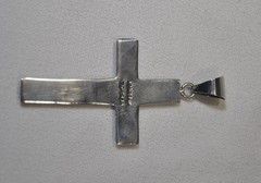 Vintage Artisan Coral Lapis Onyx Sterling Silver .925 Cross Pendant – 9.6 grams