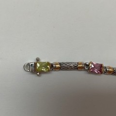 Vintage Silver & Gold Tone Multi Color Glass 7” Link Bracelet w/ Boxed Clasp