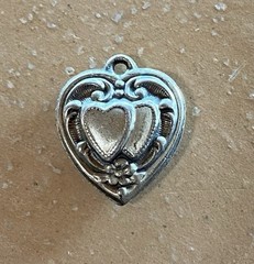 Vintage Sterling Heart Charm Double Heart Scroll Flower Marked Sterling