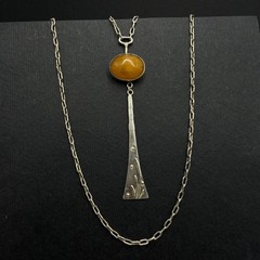 Vintage Soviet 875 Silver Baltic Amber Necklace Chain Pendant Lithuania Marked