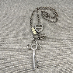 Vintage Juicy Couture Charm Necklace Silver Tone Key Heart Crown Enamel Tag