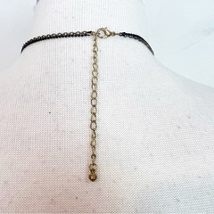 BOUTIQUE BLACK BEADED AND METAL CHAIN NECKLACE WITH PINK ROSE CHARM FAUX PEARLS