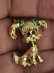 3 Vintage Gerry’s Dog Pins Gold Tone Red Rhinestone Eyes