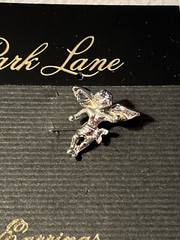 Vintage Silver Tone Large Cherub Angel Post Earrings