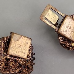 Vintage Rhinestone Bracelet Clip Earrings Set AB Western Germany Filigree Enamel