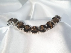 Sterling Silver 925 Natural 8mm Smoky Quartz Large Gemstone Tennis Bracelet 7.5″