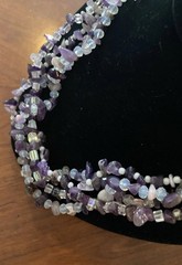 Vintage 4 Strand Stunning Opalite & Amethyst& Glass Beaded Necklace Gorgeous 20”
