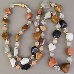 Vintage Beggars Beads Stone Necklace Nuggets Multicolor Agate Quartz 28″