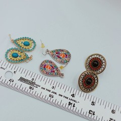 Lot Of 3 Pairs Of Earrings Boho Retro Stud And Hook Beaded Jeweled Teardrop