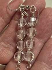 Silver Handcarved Clear Crystal Glass Dangle earrings New 925 Silver Hooks