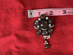 Gothic Revival Victorian Brooch Clear Cabochon Stones Aurea Borealis Dangles