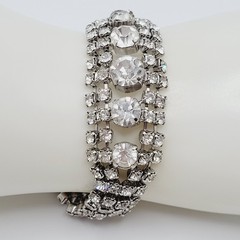 La Rel Rhinestone Clear Sparkling Wide Multi Stone Fancy Dress Vintage Bracelet