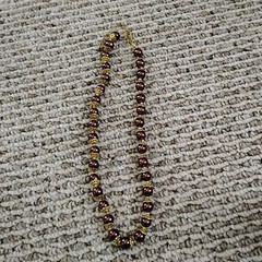 Vintage Burgundy Faux Pearl Beaded Necklace Gold Tone Spacer Beads Lobster Clasp