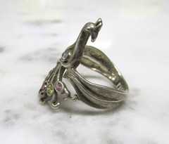 Women’s Sterling Silver Peacock Design Ring w/ Gemstones Sz 7.5 ~ 6.4g ~ 7-C587