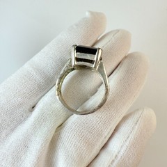 Vintage Signed 925 Sterling Silver Ring Size 9 FAS w/ Large Glass Stone