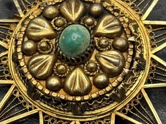 VTG 800 Silver Large 2+” Vermeil Ornate Celestial Star Burst Brooch Pendant