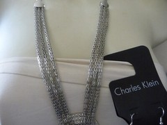 CALVIN KLEIN SILVER TONE SET MESH CHAIN STATEMENT EARRING NECKLACE #5/23=T