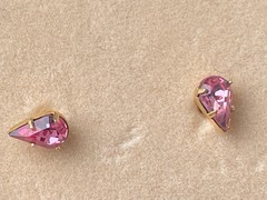 Vintage Pear Shape .25” dainty pink Sapphire Solitaire Stud Earring 14K gold
