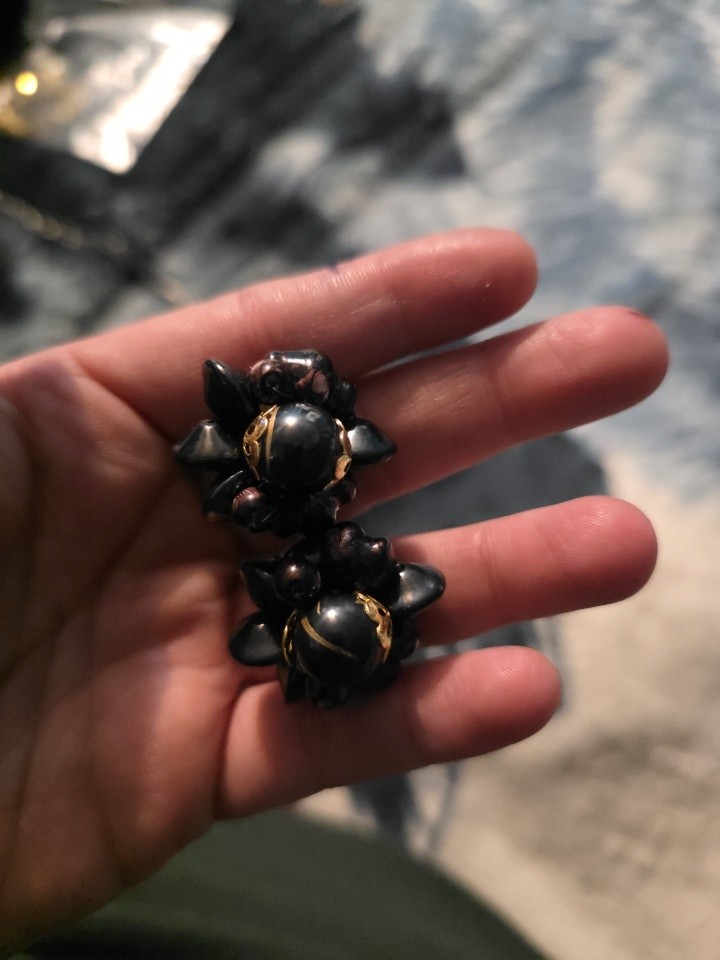 Beautiful 1940s Black Glass Twist Back Earrings Made In Western GERMANY