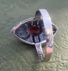 Vtg Art Deco Marquise Red Garnet & Marcasite 925 Sterling Silver 7.75 Signed CW