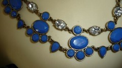i921X Vtg costume NECKLACE RUNWAY Drag Queen Pageant Gold Tone BLUE STONE J CREW
