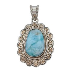 Vintage Sterling Silver 925 Larimar Filigree Pendant