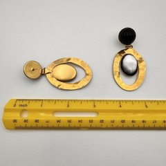 Vintage Nicolas Frangos Gold Tone Mother Of Pear Black Resin Dome Earrings