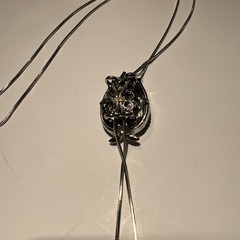 Gemstone Necklace-Metal Silvertone Tulip Dark Navy Blue Sliding Adjust Chain