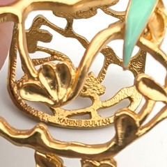 Karine Sultan 24k Gold Plated Pewter Green Flower Olive Leaf Bracelet Damaged