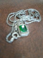 Vintage 925 Sterling Silver Emerald Green Marcasite Pendant Italy Rope Necklace