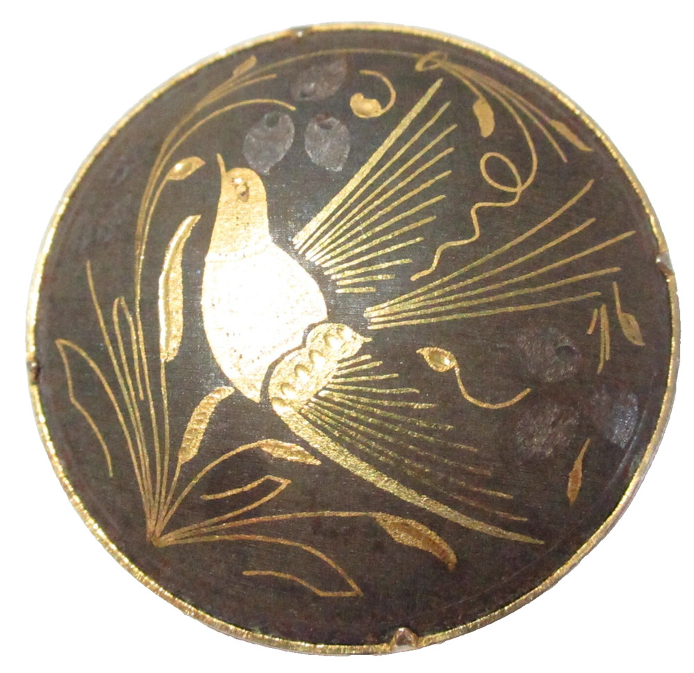 Damascene Vintage Bird Brooch Trombone Clasp