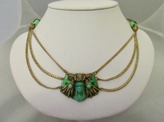Antique Vintage 1920s EGYPTIAN REVIVAL NECKLACE art deco green czech glass