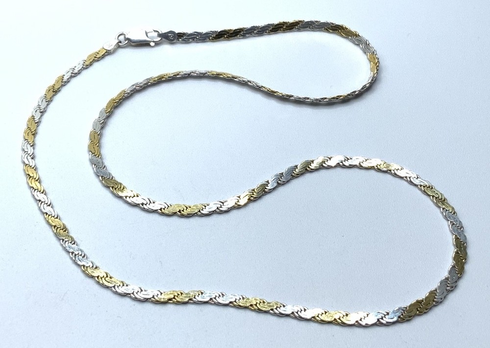 Italy MILOR Sterling Silver Rhodium Plated 2 Tone 24” Flat Rope Necklace ~ 19.7g