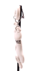 White Cat Kitty Earrings READ Vintage 80s Clay Ceramic Rhinestone Dangle Clip-On