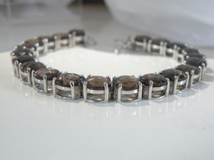 Sterling Silver 925 Natural 8mm Smoky Quartz Large Gemstone Tennis Bracelet 7.5″