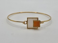 Vintage Acrylic Gold Tone Orange And Ivory Sqaures Modern Bracelet