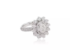 Lab-Created Glittering White Pear, Oval & Round Cut 1.46CT Diamonds Flower Ring