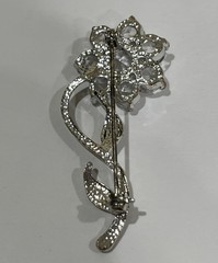 Vintage Rhinestone Flower Brooch Sparkling Clear Stones Silver Tone Pin 2 Inches